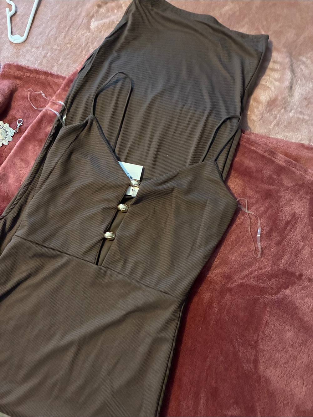 Rue21 Brown Ribbed Slip with Front Accent Buttons